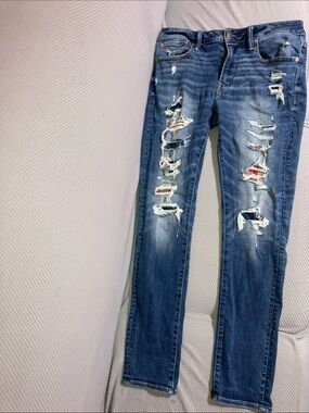 American Eagle Outfitters Distressed Skinny Jeans - Blue
